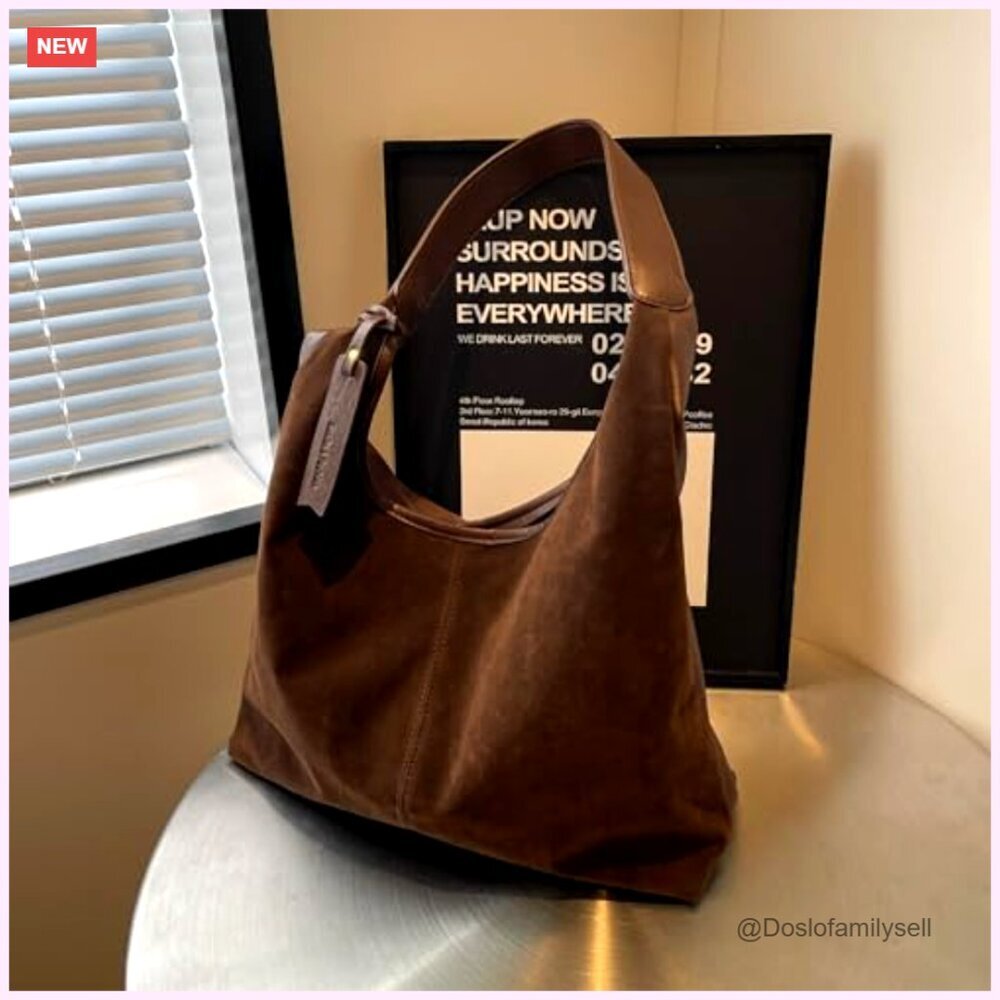 Suede Hobo Tote Bag Elegant Minimal Chic Work Purse Shoulder Bag Fall Aesthetics - Picture 3 of 7